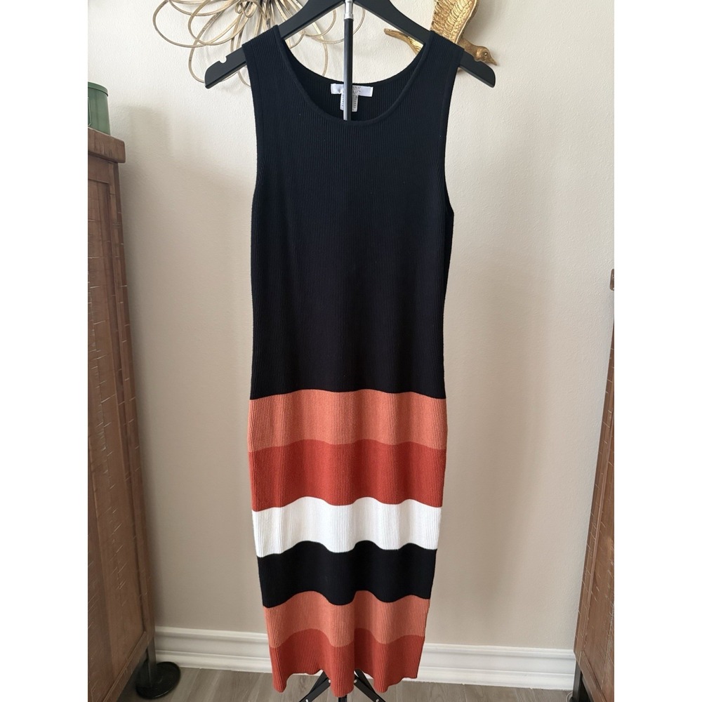 Lascana Venus Womens L Ribbed Knit Color Block Midi Dress Sleeveless Stretch